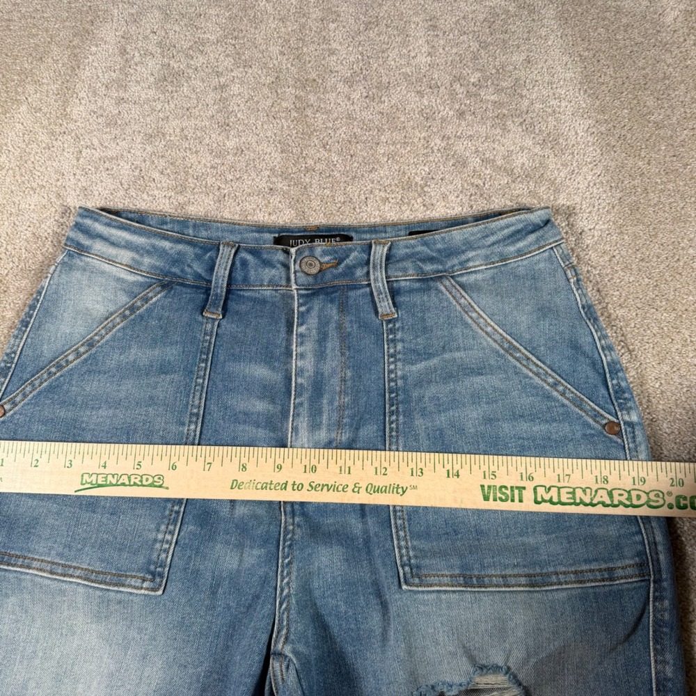 Judy Blue Boyfriend Fit Jeans Women 13/31 (FITS 30x34) Distressed Patch Pockets - Picture 10 of 11